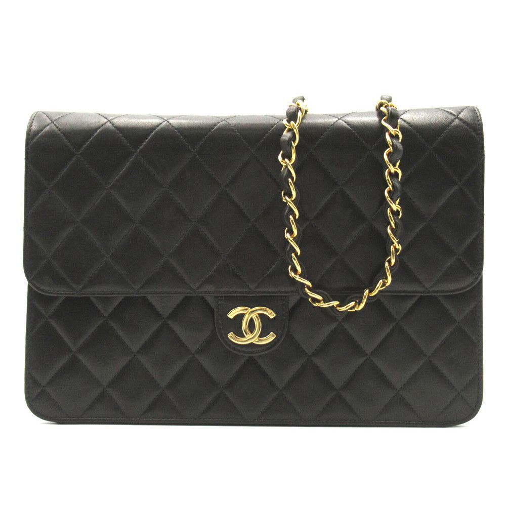Matelasse Chain  Lambskin Sheep Leather Black